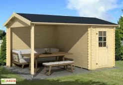 Lasita Abri De Jardin En Bois D’épicéa Brut Avec Auvent 12,35 M² – Wibo 300