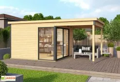 Lasita Abri De Jardin Avec Auvent Bois Brut Ep. 44 Mm 16,7 M² - Domeo 2 Plus