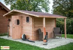 Habrita Abri De Jardin En Bois Douglas 28 Mm + Bûcher – 17,20 M² : 3,51 X 4,90 M -Abri et rangement boutique abri jardin bois douglas bucher 28mm 17m2 dommar habrita