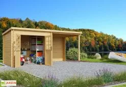 OLG Abri De Jardin En Bois D’Épicéa Brut Avec Auvent Sophy 10 M²