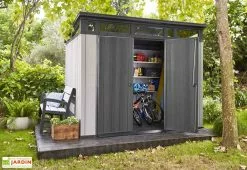 Keter Abri De Jardin PVC Brossium 97 Avec Toit En Monopente -Abri et rangement boutique abri jardin rangement resine brossium monopente 97 6m2 anti uv ventilation double porte 1