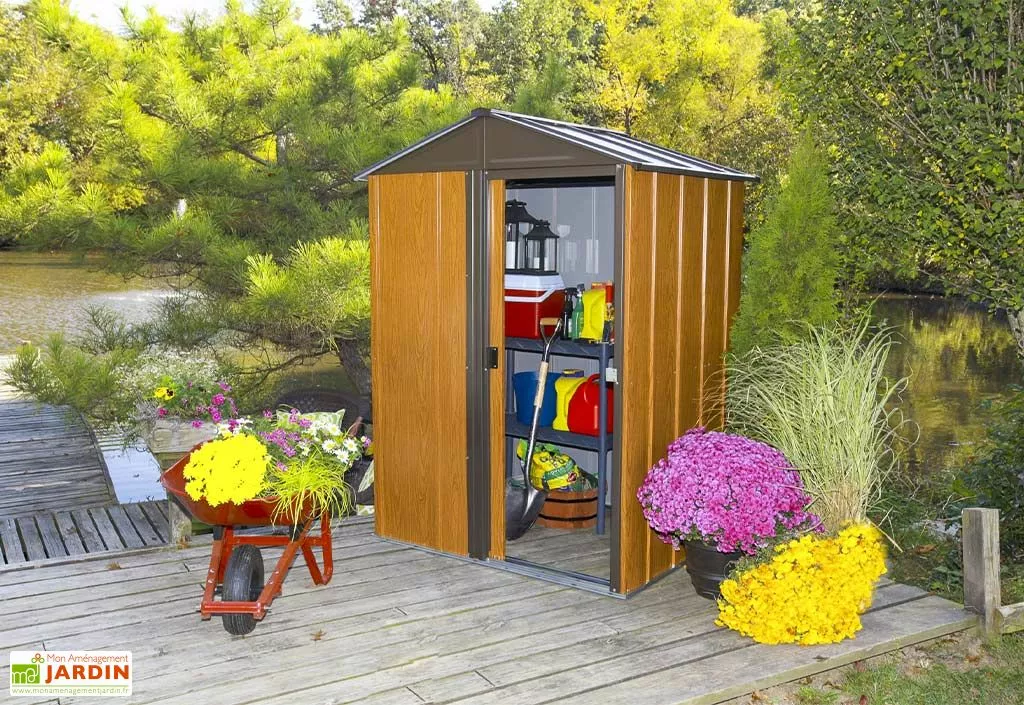 Spacemaker Abri De Jardin En Acier Galvanisé Imitation Bois Woodlake – 1,84 M² 4 Spacemaker Abri De Jardin En Acier Galvanisé Imitation Bois Woodlake – 1,84 M² – Image 2