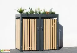 Westmann Cache Poubelle Extérieur Double Acier Imitation Bois – 2x 240 Litres