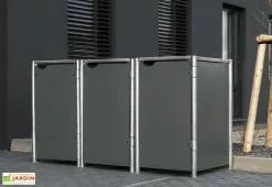 HIDE Cache-poubelle Triple En Acier Et Composite Aluminium 181 X 63 X 115 Cm -Abri et rangement boutique abri poubelle triple acier aluminium gris