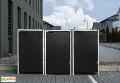 HIDE Cache-poubelle Triple En Acier Et Composite Aluminium 181 X 63 X 115 Cm -Abri et rangement boutique abri poubelle triple acier aluminium noir
