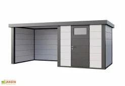 Telluria Abri De Jardin En Métal Avec Auvent Lounge – 12,5 M² -Abri et rangement boutique cabane jardin auvent gauche lounge gris blanc