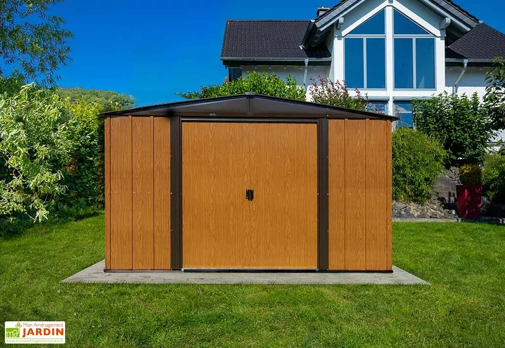 Spacemaker Abri De Jardin En Acier Galvanisé Imitation Bois Woodlake – 11,5 M² 4 Spacemaker Abri De Jardin En Acier Galvanisé Imitation Bois Woodlake – 11,5 M² – Image 2