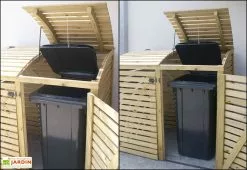 Gardival. Cache-Poubelle Double En Pin Autoclave Swing D (88x145x137cm) -Abri et rangement boutique cache poubelle bois autoclave 1 place 1