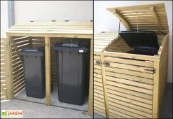 Gardival. Cache-Poubelle Double En Pin Autoclave Swing D (88x145x137cm) -Abri et rangement boutique cache poubelle bois autoclave 2 places