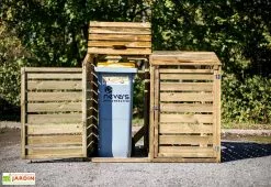 Habrita Cache Poubelle Bois Double (150x90x120) -Abri et rangement boutique cache poubelle bois double abri bois 3