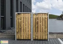 HIDE Cache-poubelle Double En Acier Et Bois De Pin Traité 120 X 63 X 115 Cm