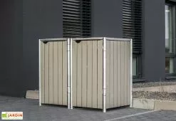 HIDE Cache-poubelle Double En Acier Et Bois De Pin Traité 139 X 80 X 115 Cm -Abri et rangement boutique cache poubelle double acier bois hide gris 1