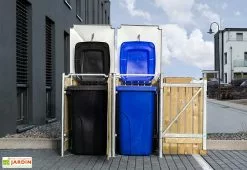 HIDE Cache-poubelle Double En Acier Et Bois De Pin Traité 139 X 80 X 115 Cm -Abri et rangement boutique cache poubelle double acier bois hide ouvert 1