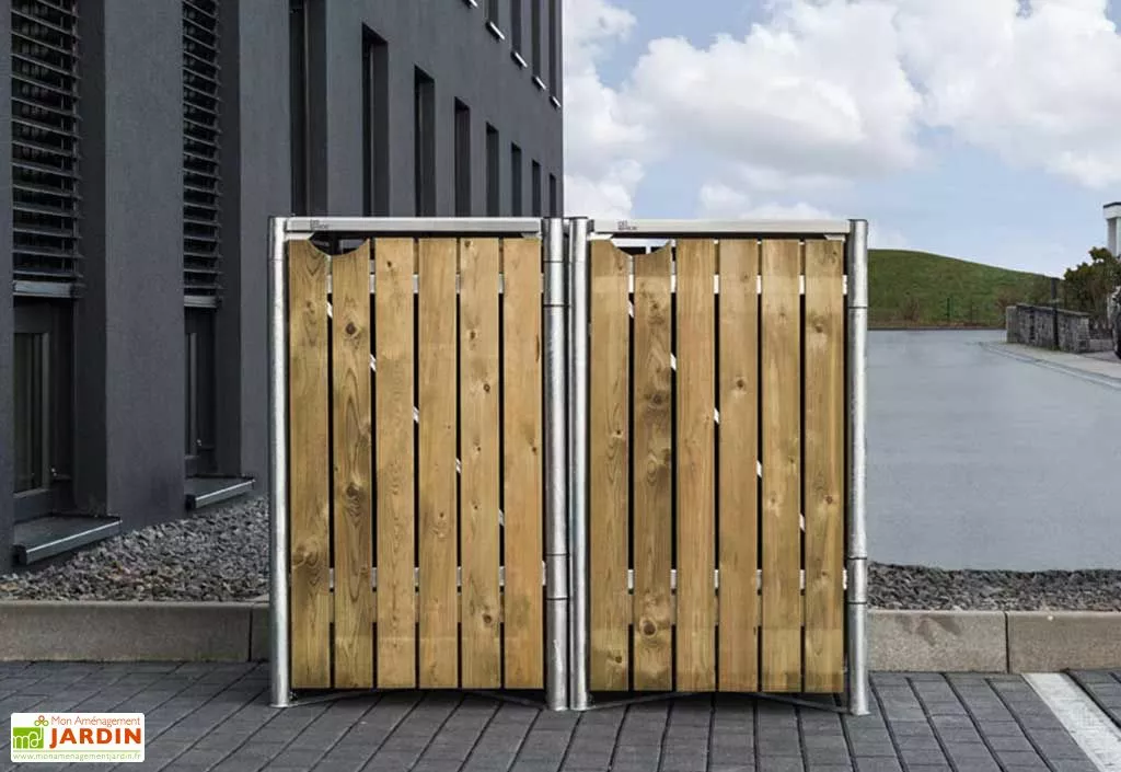 HIDE Cache-poubelle Double En Acier Et Bois De Pin Traité 120 X 63 X 115 Cm 3 HIDE Cache-poubelle Double En Acier Et Bois De Pin Traité 120 X 63 X 115 Cm