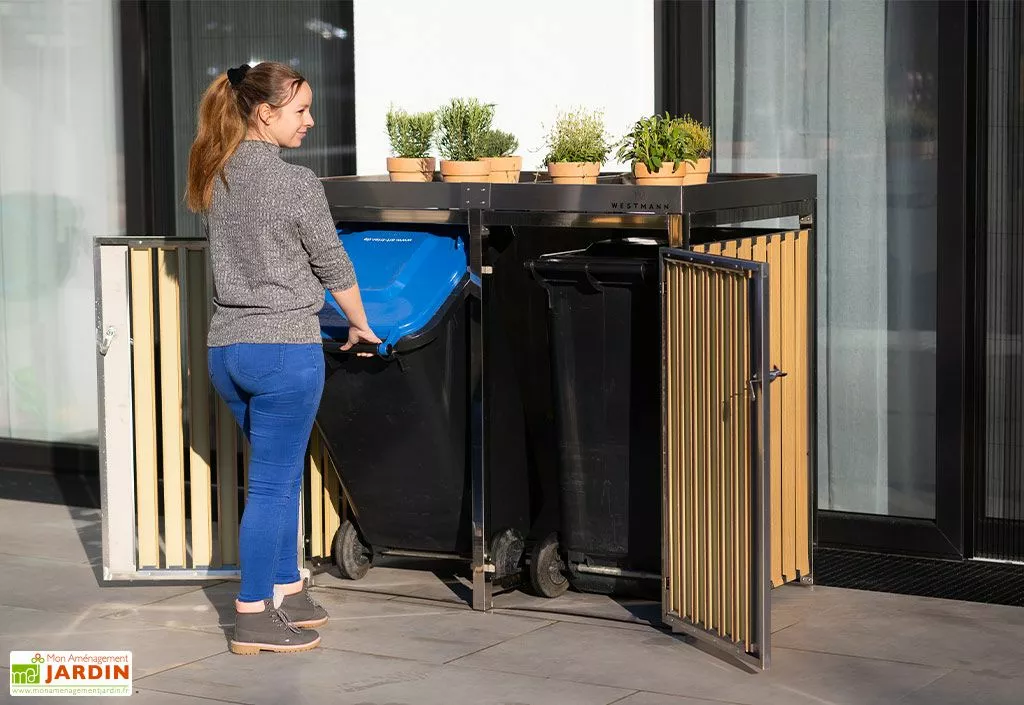 Westmann Cache Poubelle Extérieur Double Inox Imitation Bois – 2x 240 Litres 4 Westmann Cache Poubelle Extérieur Double Inox Imitation Bois – 2x 240 Litres – Image 2