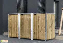 HIDE Cache-poubelle Triple En Acier Et Bois De Pin Traité 181 X 63 X 115 Cm