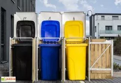 HIDE Cache-poubelle Triple En Acier Et Bois De Pin Traité 209 X 80 X 115 Cm -Abri et rangement boutique cache poubelle triple acier bois ouvert