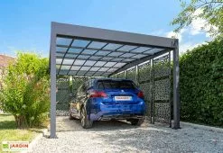 TRIGANO Carport En Aluminium Et Polycarbonate + 8 Brise-Vues Libeccio 16 M²