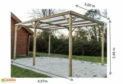 Habrita Carport En Bois Traité Autoclave Avec Couverture En PVC 15 M² -Abri et rangement boutique carport bois autoclave avec couverture 15 m2