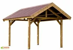 Habrita Carport Bois Traité Haute Température 5x3,5m Thurac + Plaques Ondulées