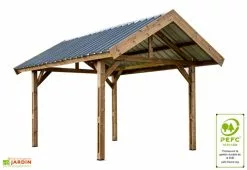 Habrita Carport Bois Traité Haute Température 5x3,5m Thurac + Bac Acier -Abri et rangement boutique carport bois double pente traite haute temperature 4m thurac bac acier