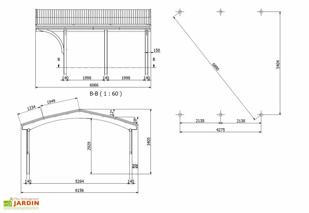 Jagram Carport Double En Épicéa Traité Et Lamellé Collé 609x605x339cm Nevada 4 Jagram Carport Double En Épicéa Traité Et Lamellé Collé 609x605x339cm Nevada – Image 2
