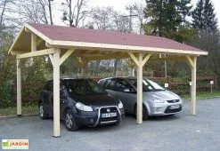 Habrita Carport Bois Toit 2 Pentes + Bardeaux Bitumés – 6 X 4,5 M
