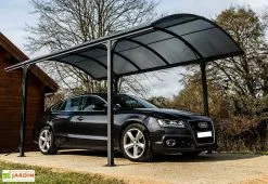 Habrita Carport Design Aluminium Toit Rond Polycarbonate 4,85 X 3 M Vis. Inox