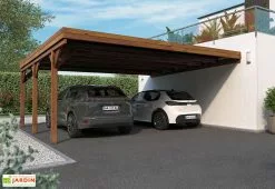Forest Style Carport Double Adossé En Bois Traité Avec Couverture Polycarbonate – 30,6 M²