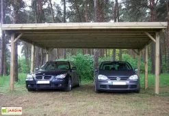 Gardenas Carport Double En Bois D’Épicéa Traité Et Fibre De Verre 25 M²