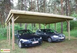 Gardenas Carport Double En Bois D’Épicéa Traité Et Fibre De Verre 30 M²