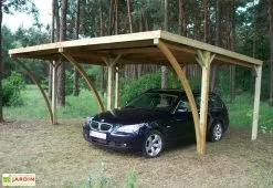 Gardenas Carport Double En Bois D’Épicéa Traité Et Fibre De Verre Capri 30 M²