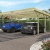 Forest Style Carport Double En Bois De Pin Traité Avec Couverture En PVC Jean - 30,9 M² 2 Forest Style Carport Double En Bois De Pin Traité Avec Couverture En PVC Jean - 30,9 M² -Abri et rangement boutique carport double jean 1