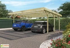 Forest Style Carport Double En Bois De Pin Traité Avec Couverture En PVC Jean - 30,9 M²