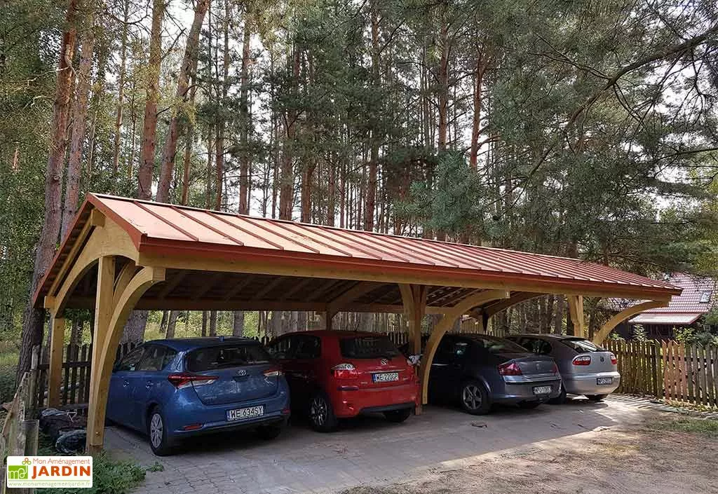 Jagram Carport 4 Voitures En Bois Traité Revelatio 4 - 69 M² 3 Jagram Carport 4 Voitures En Bois Traité Revelatio 4 - 69 M²