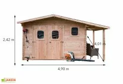 Habrita Abri De Jardin En Bois Douglas 28 Mm + Bûcher – 19,65 M² : 4,01 X 4,90 M -Abri et rangement boutique dimensions abri bois douglas bucher 28mm 20m2 dommar habrita