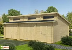 Lasita Garage En Bois D’Épicéa Brut Avec Portes Basculantes Hawaii 39 M²