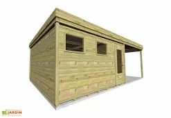 Abri Français Abri De Jardin En Bois De Pin Traité Avec Auvent Et Plancher – 32,3 M²