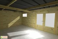 Abri Français Abri De Jardin En Bois De Pin Traité Et Toiture Bac Acier – 17,64 M² -Abri et rangement boutique interieur abri jardin double porte vitree