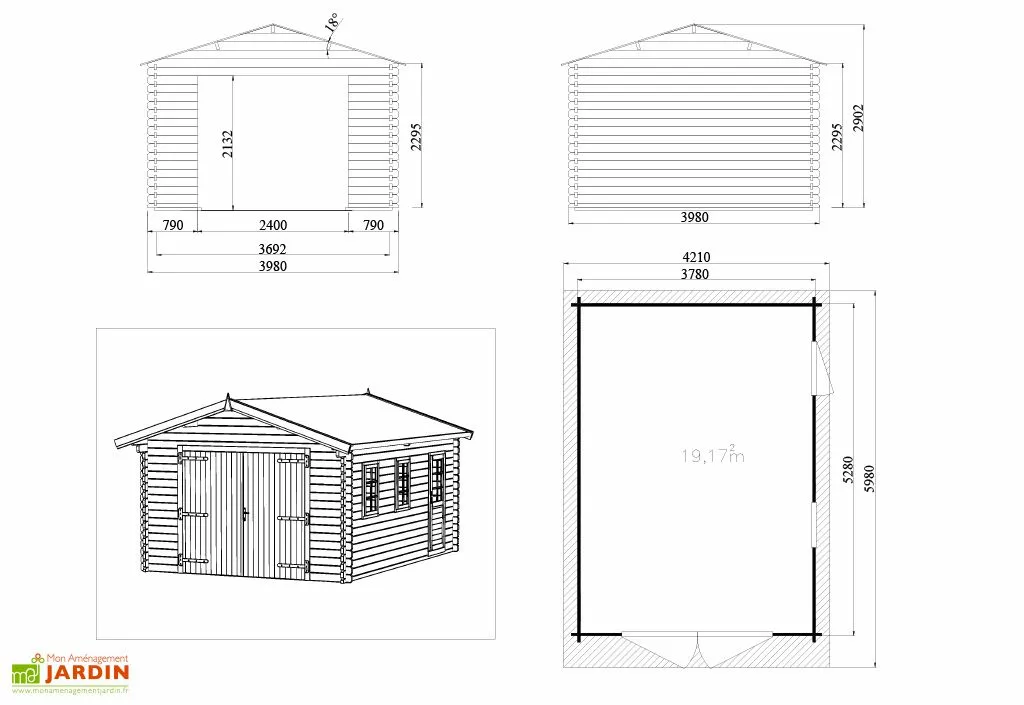 Eden Partenaire Jardin Garage De Jardin En Bois D’épicéa Brut 21,8 M² 4 Eden Partenaire Jardin Garage De Jardin En Bois D’épicéa Brut 21,8 M² – Image 2