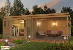 OLG Abri De Jardin Avec Auvent En Bois D’épicéa Brut 18,75 M² - Elody