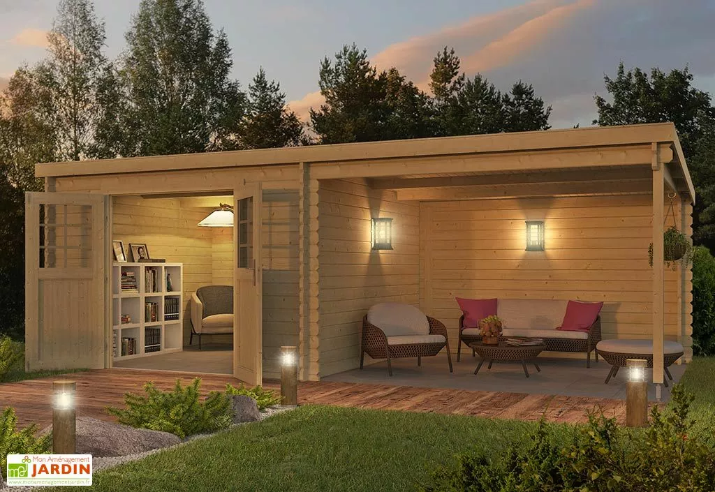 OLG Abri De Jardin Avec Auvent En Bois D’épicéa Brut 18,75 M² - Elody 3 OLG Abri De Jardin Avec Auvent En Bois D’épicéa Brut 18,75 M² - Elody